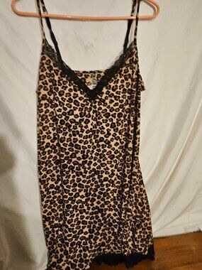 Leopard Print Slip Dress with Lace Trim